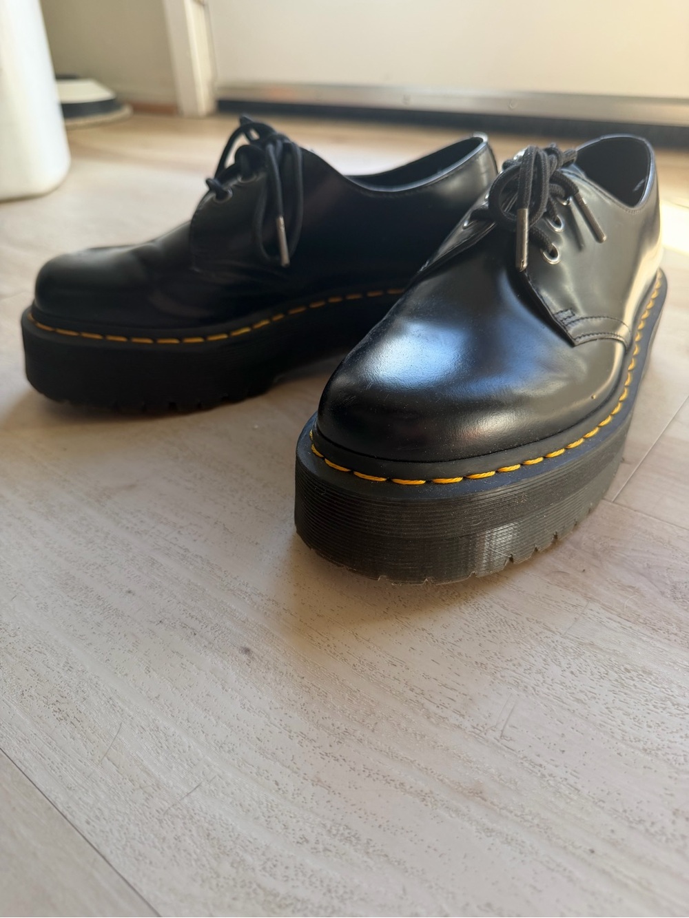Dr. Martens 1461 Quad Chunky Platform Shoes Smooth Black Leather Goth Alt 90’s - Picture 9 of 10